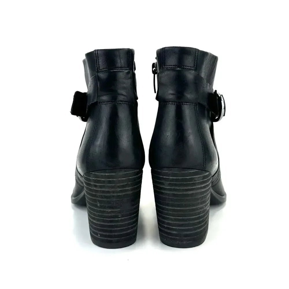 Ecco Black Ankle Boots Sz 10 Leather Padded Footbed Cuban Heel Almond Toe Bootie